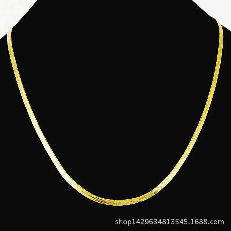 Collier chaîne serpent plate en or 24K 999 pour femmes, JP080 4MM 40-60cm de longueur, bijoux à la mode, chaîne résistante au ternissement ﻿