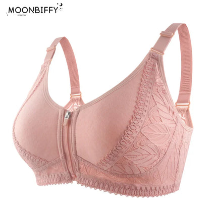 Sous-vêtements grande taille avec fermeture éclair sur le devant, Lingerie pour femmes, sans anneau en acier, dentelle, beau soutien-Gorge réglable au dos, Soutien Gorge Femme