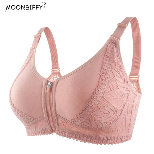 Sous-vêtements grande taille avec fermeture éclair sur le devant, Lingerie pour femmes, sans anneau en acier, dentelle, beau soutien-Gorge réglable au dos, Soutien Gorge Femme