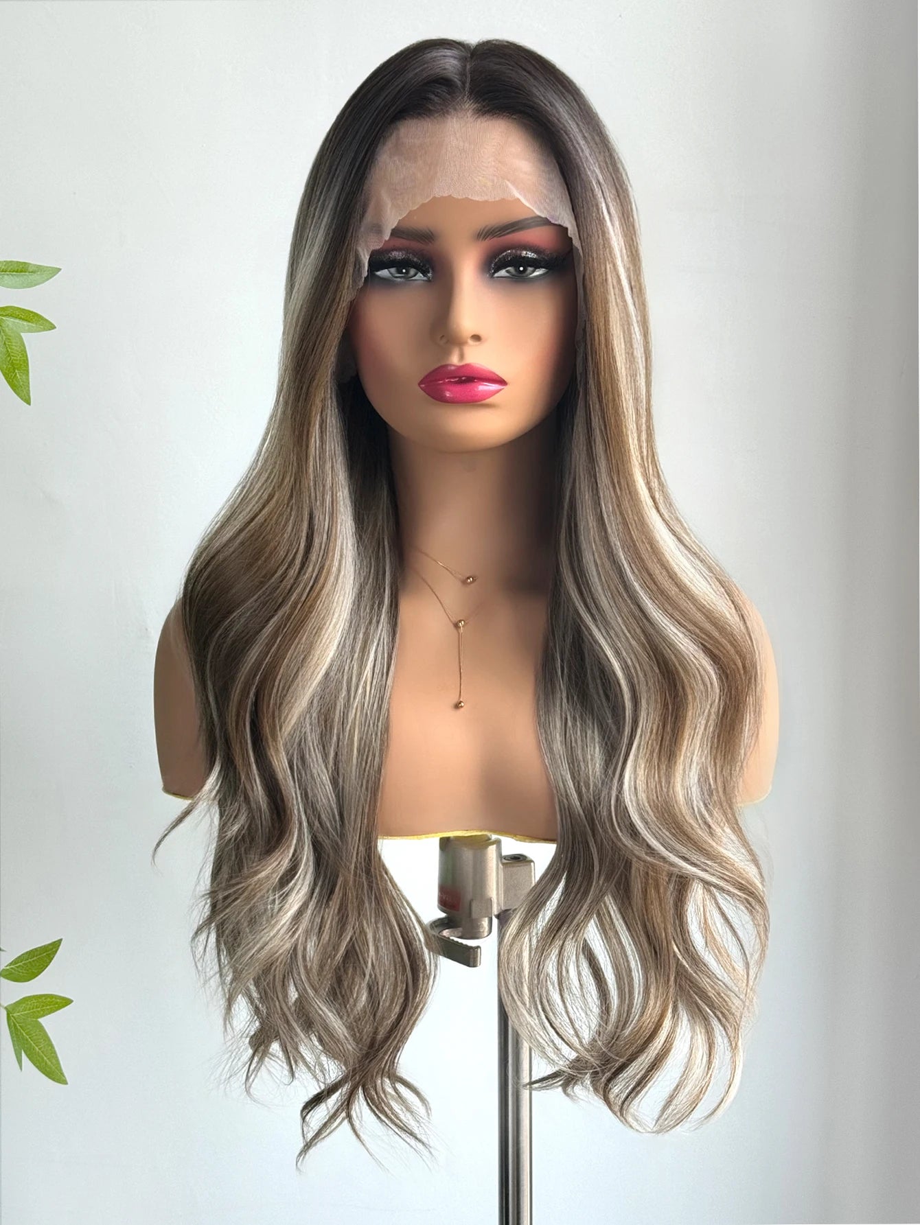 Charm Source 13x6 Perruque en dentelle longue ondulée brune avec racines foncées pour femme, perruque de fête quotidienne, cosplay, mariage, haute densité