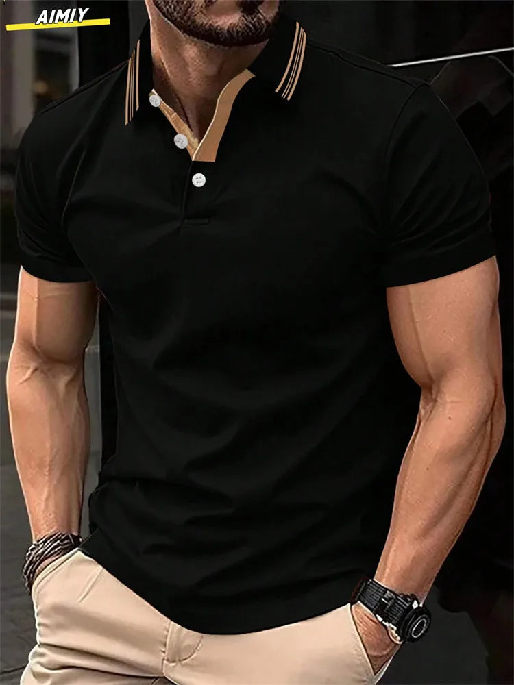 Polo à revers zippé pour homme Polos de golf Imprimés graphiques Géométrie Linéaire Rabattu Manches courtes Fermeture éclair Vêtements Hauts Designer