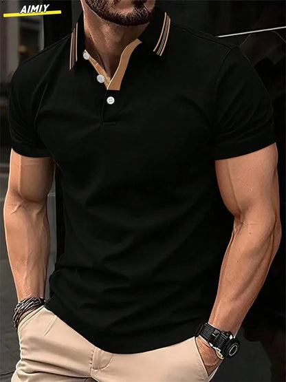 Polo à revers zippé pour homme Polos de golf Imprimés graphiques Géométrie Linéaire Rabattu Manches courtes Fermeture éclair Vêtements Hauts Designer