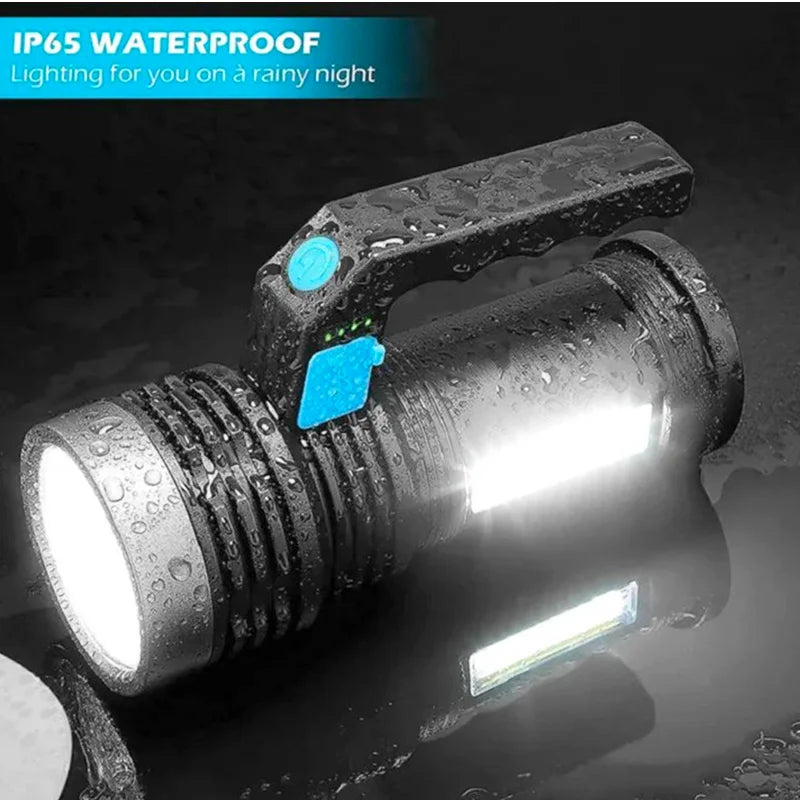 Lampe de poche LED haute puissance, torche Rechargeable par Usb, projecteur Portable très lumineux pour l'extérieur, lampe de Camping intégrée 18650