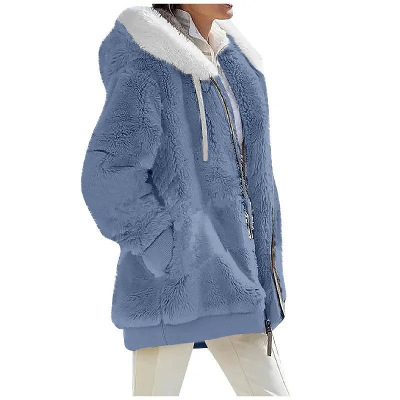 Manteau à Capuche en Cachemire pour Femme, Veste Décontractée avec Fermeture Éclair, Couleur Unie, Nouvelle Collection Automne Hiver