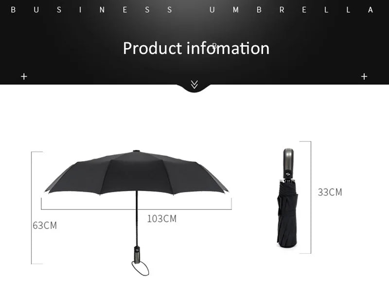 Grand parapluie entièrement automatique et résistant, pliable, pour homme et femme, idéal pour les affaires, le travail ou la pluie