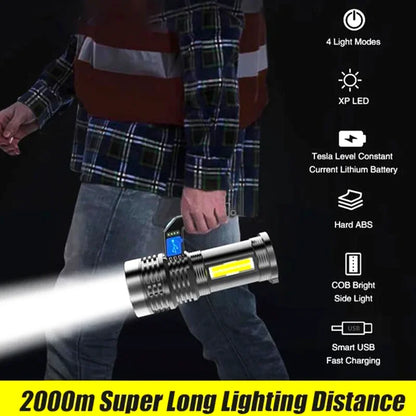 Lampe de poche LED haute puissance, torche Rechargeable par Usb, projecteur Portable très lumineux pour l'extérieur, lampe de Camping intégrée 18650