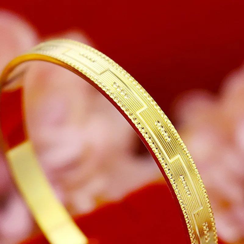 AU999 24K Gold Striped Dot Bangle | Gradient enamel - painted stripes, pearl - inlaid dots, clasp design, lively & noble