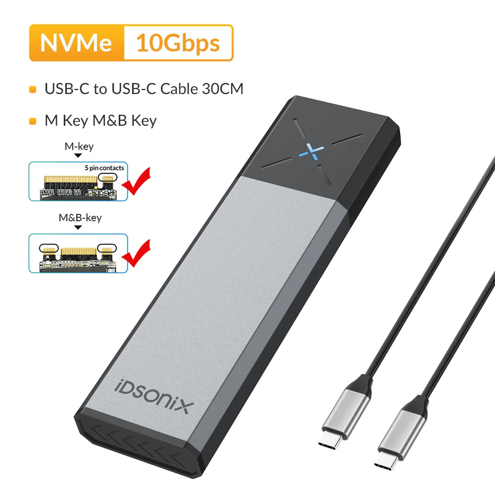 IDsonix-Boîtier de Disque Dur Externe SSD M.2 NVMe SATA, Support UASP pour Ordinateur Portable, NVcloser, PCIE, NGFF