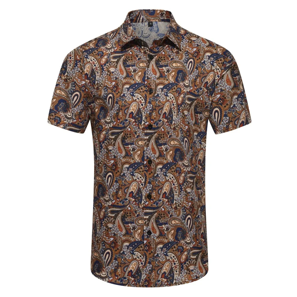 Chemise décontractée pour homme à imprimé graphique vintage, chemise hawaïenne à manches courtes pour l'été, chemises boutonnées, vêtements pour homme, chemise streetwear tendance