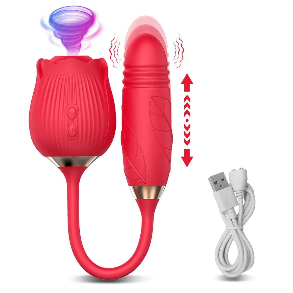 Vibromasseur à succion pour femmes, stimulateur clitoridien, masseur de mamelon Oral, gode vibrant de poussée, jouet sexuel Rose 2 en 1 pour femmes