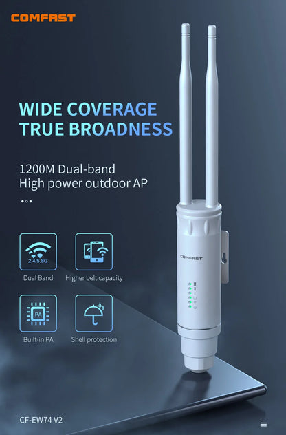 Répéteur de routeur omnidirectionnel 2G et 5G, Point d'accès extérieur haute puissance AC1200, antenne 2 * 5dBi, amplificateur de Station de Base WiFi longue portée