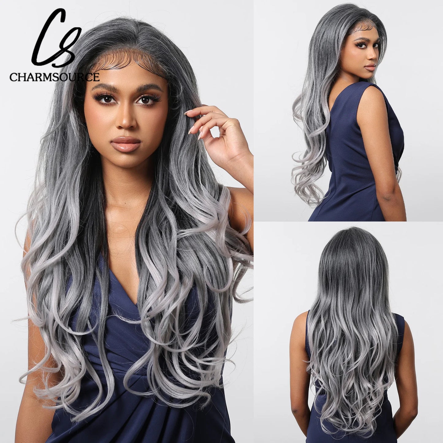 Charm Source 13x6 Perruque en dentelle longue ondulée brune avec racines foncées pour femme, perruque de fête quotidienne, cosplay, mariage, haute densité