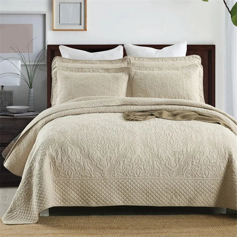 Ensemble de 3 pièces de couette en coton, housse de lit rembourrée, couvre-lit brodé sur le linge de lit, couverture matelassée pour chambre à coucher