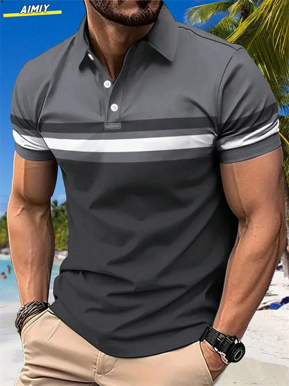 Polo à revers zippé pour homme Polos de golf Imprimés graphiques Géométrie Linéaire Rabattu Manches courtes Fermeture éclair Vêtements Hauts Designer