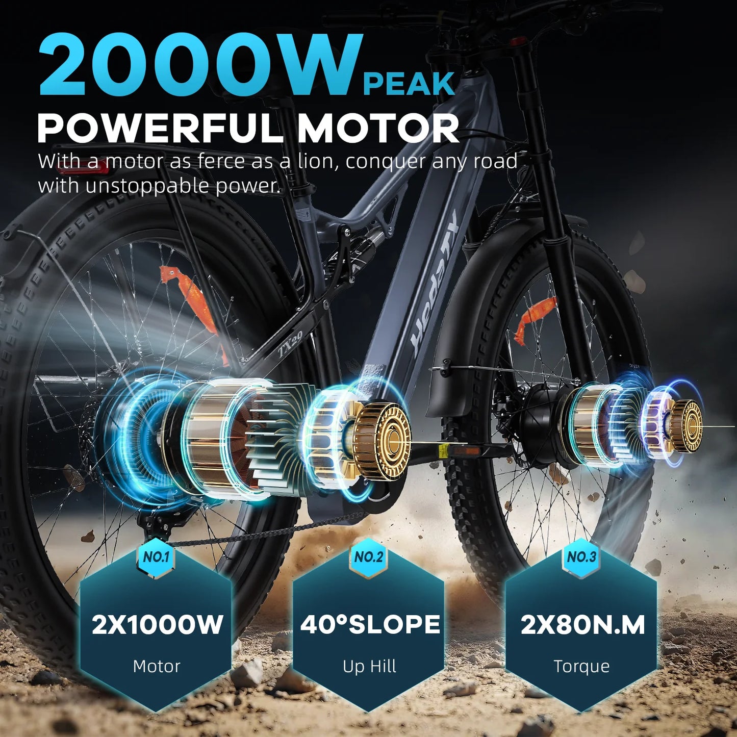 UE 2025 nouveau vélo électrique Heda-TX29 avec capteur de vitesse de 27,5 pouces 2000W 48V19.2AH frein hydraulique