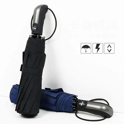 Grand parapluie entièrement automatique et résistant, pliable, pour homme et femme, idéal pour les affaires, le travail ou la pluie