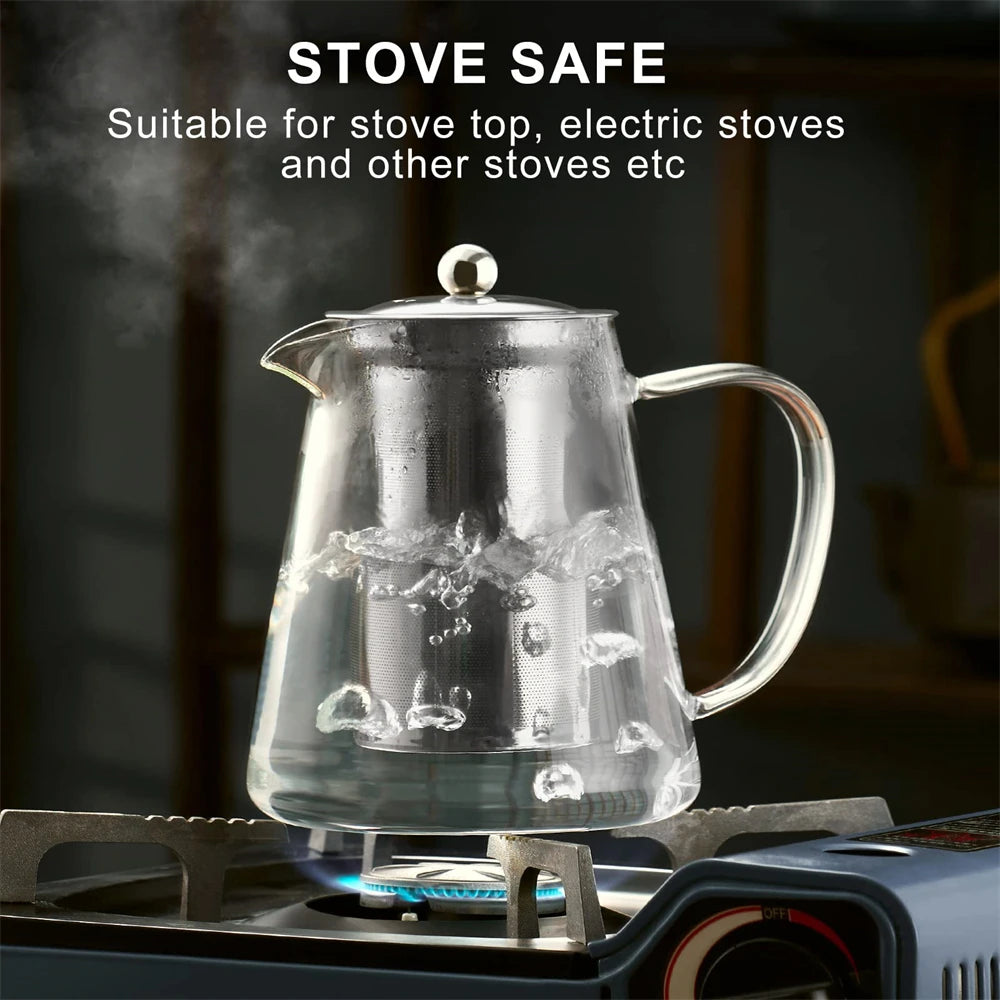 Théière en verre – Borosilicate résistant à la chaleur avec infuseur amovible en acier inoxydable, service à thé Kung Fu