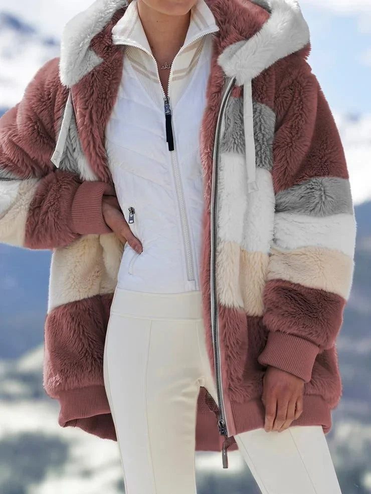Mode d'hiver femmes manteau nouveau décontracté à capuche fermeture éclair dames vêtements cachemire femmes veste couture Plaid dames manteaux