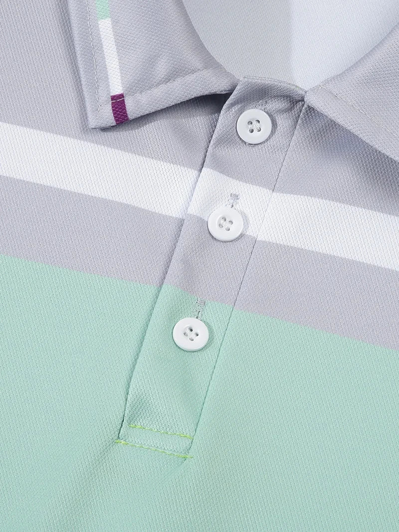 Nouveau polo d'été à manches courtes pour hommes, revers, imprimé numérique 3D, rayé, bouton, haut décontracté pour hommes, t-shirt respirant