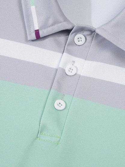 Nouveau polo d'été à manches courtes pour hommes, revers, imprimé numérique 3D, rayé, bouton, haut décontracté pour hommes, t-shirt respirant