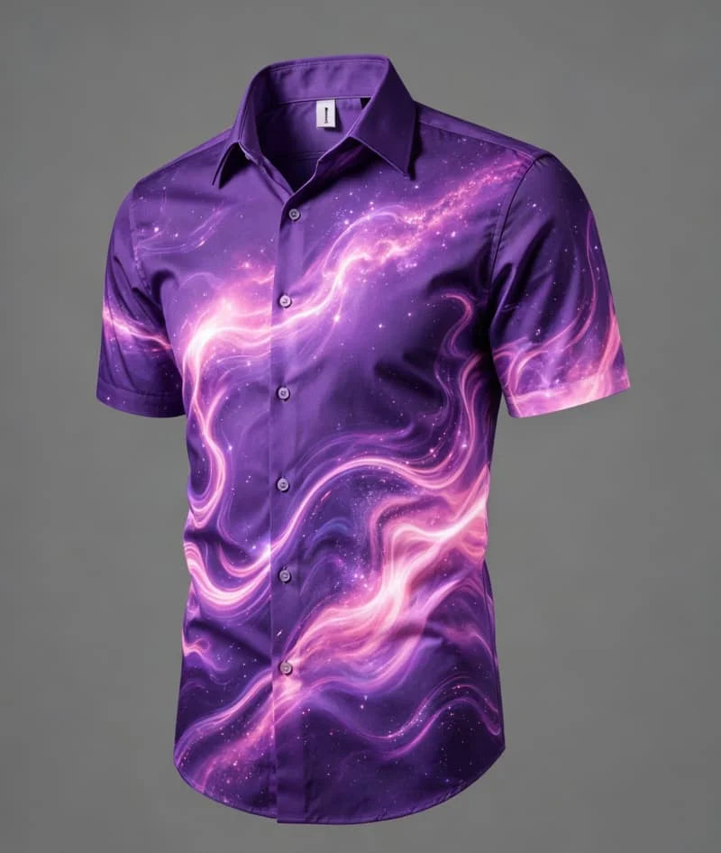 Chemise à manches courtes pour homme, imprimé lignes fluides et abstraites, charme épuré et artistique, idéale pour le streetwear personnalisé