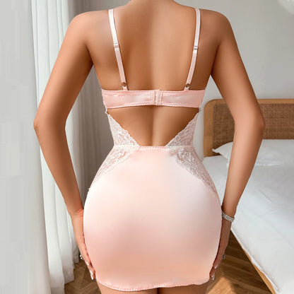 AVELINE 2025 nouveau dentelle Patchwork dames ensemble de soutien-gorge Sexy érotique coupe basse luxe français chemise de nuit fendu fronde deux pièces ensemble
