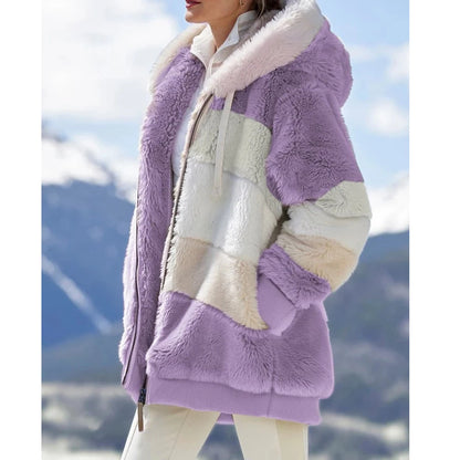 Veste surdimensionnée pour femmes manteau 2025 automne hiver chaud en peluche poche à capuche Streetwear ample dame fermeture éclair cachemire manteau d'extérieur
