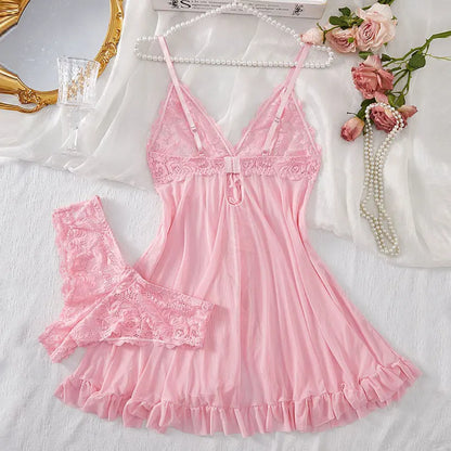 Un ensemble de sous-vêtements de femme chemise de nuit string ensembles grande taille jarretelle dentelle Lingerie accessoires Sexy soutien-gorge érotique chemise de nuit lencería