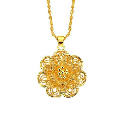 Colliers avec pendentif fleur couleur or 24K pour femmes, chaîne ondulée de 18 pouces, accessoires de bijoux de luxe de haute qualité