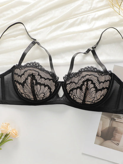 Nouveau ensemble de sous-vêtements pour femmes dentelle 2 pièces ensemble soutien-gorge et taille basse string croisé soutien-gorge de traction Lingerie sexy HR2634