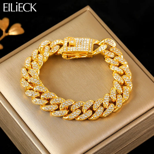 EILIECK Bracelet chaîne cubaine en acier inoxydable 316L couleur or pour femmes hommes tendance punk étanche chaîne de poignet bijoux cadeau fête