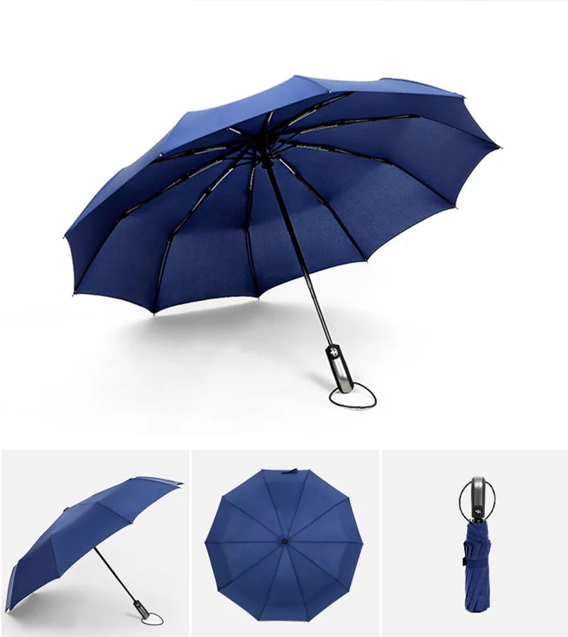 Grand parapluie entièrement automatique et résistant, pliable, pour homme et femme, idéal pour les affaires, le travail ou la pluie