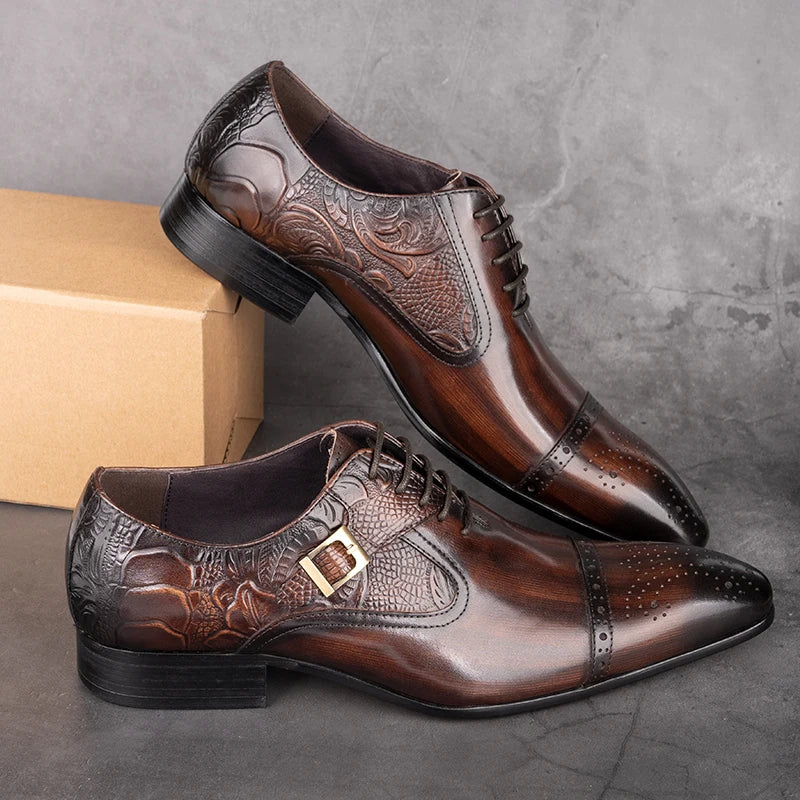 Chaussures provoqué formelles en cuir véritable pour hommes, chaussures Oxford de luxe, chaussures d'affaires haut de gamme, style européen élégant