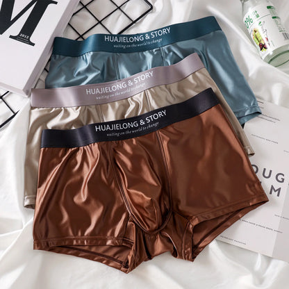 1/3 pièces respirant mince Satin soie Boxer slips sans couture taille moyenne glace soie boxeurs caleçons sous-vêtements lisses pour hommes quotidien