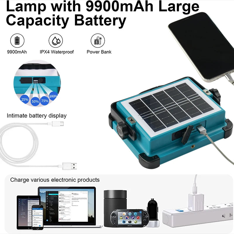 Lumière solaire super brillante 1000 watts Portable Camping tente lampe USB Rechargeable LED solaire projecteur extérieur travail réparation éclairage