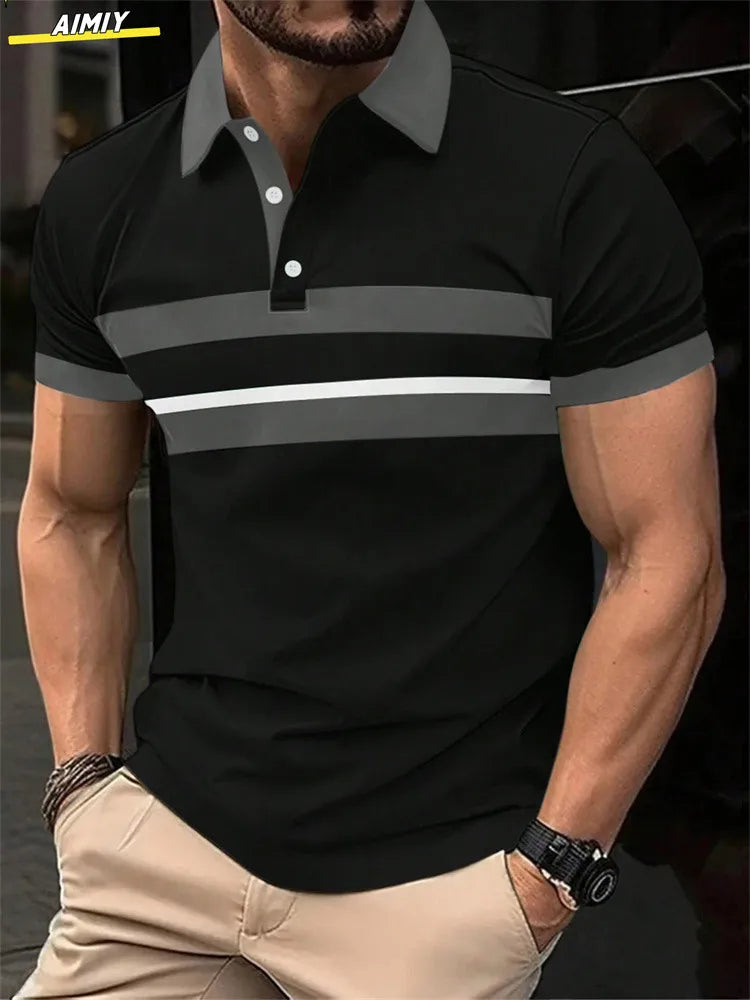 Polo à revers zippé pour homme Polos de golf Imprimés graphiques Géométrie Linéaire Rabattu Manches courtes Fermeture éclair Vêtements Hauts Designer