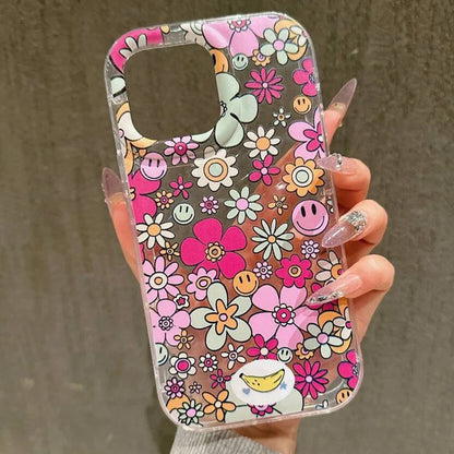 Pink Flower Patterned Shockproof Phone Case For iPhone 14 13 11 12 15 16 Pro Max 7 8 Plus XR X XS Max Clear Air Cushion Cover