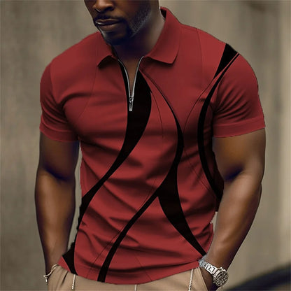 Polo à revers zippé pour homme Polos de golf Imprimés graphiques Géométrie Linéaire Rabattu Manches courtes Fermeture éclair Vêtements Hauts Designer
