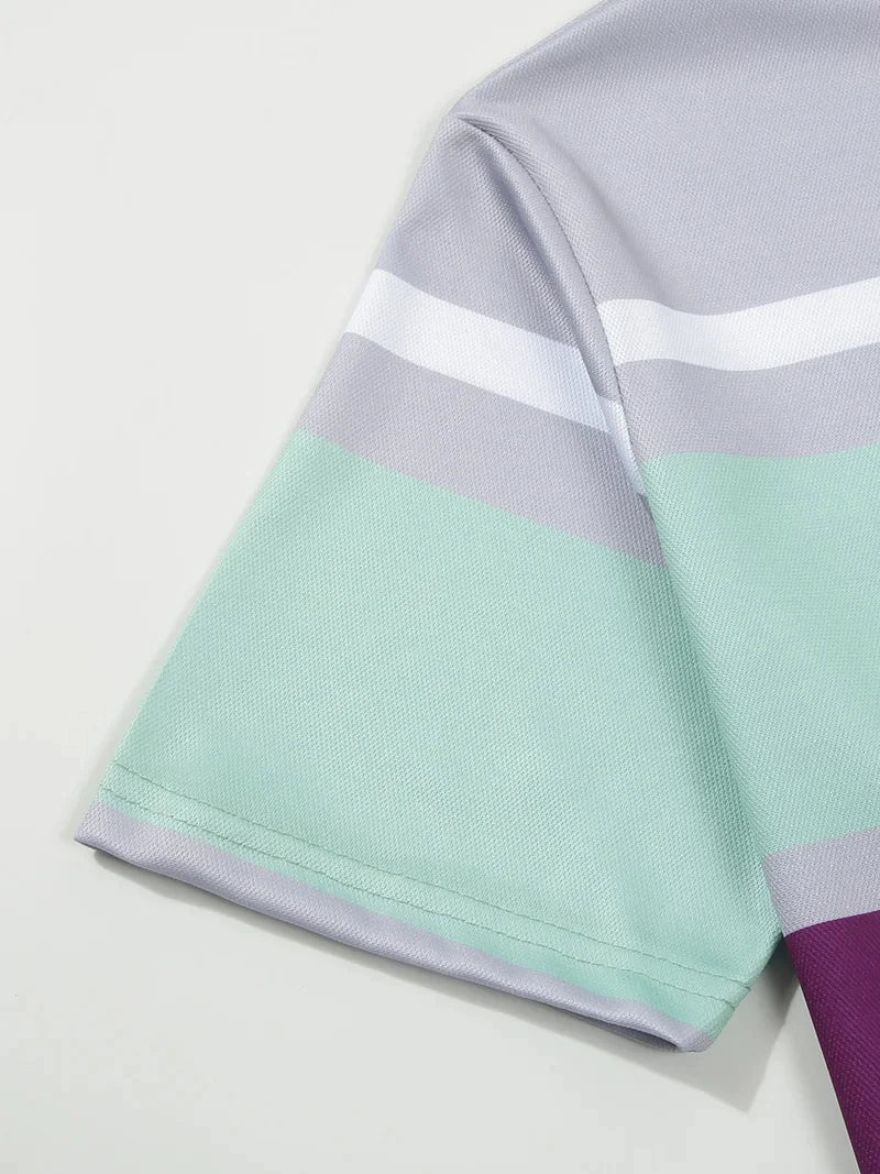 Nouveau polo d'été à manches courtes pour hommes, revers, imprimé numérique 3D, rayé, bouton, haut décontracté pour hommes, t-shirt respirant