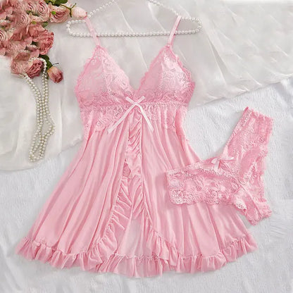 Un ensemble de sous-vêtements de femme chemise de nuit string ensembles grande taille jarretelle dentelle Lingerie accessoires Sexy soutien-gorge érotique chemise de nuit lencería