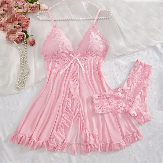 Un ensemble de sous-vêtements de femme chemise de nuit string ensembles grande taille jarretelle dentelle Lingerie accessoires Sexy soutien-gorge érotique chemise de nuit lencería