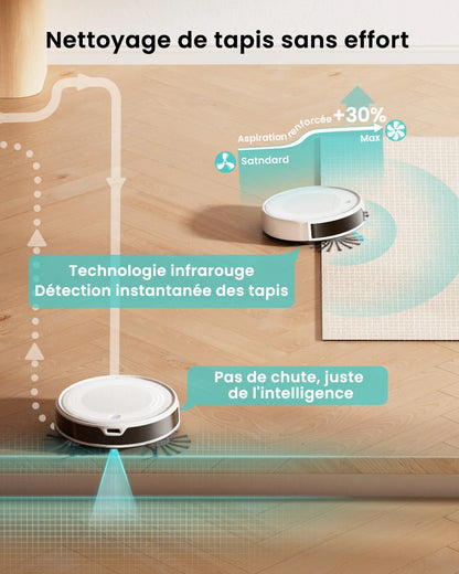 LEFANT M310 UltraAspirateur robot et balai à franges, puissance d'aspiration de 6000 Pa, navigation ToF avec capteur PSD à 190°, autonomie de 170 min, compatible avec l'application/Alexa, idéal pour les poils d'animau