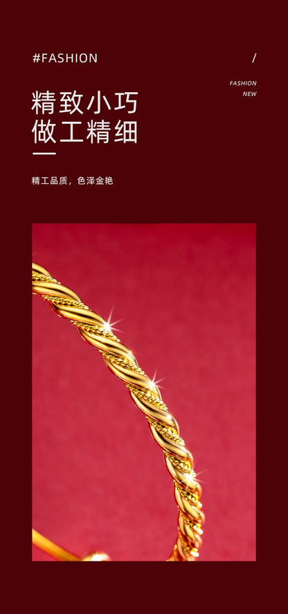 Bracelets en or jaune pur 18 carats pour femmes, torsadé réglable en pâte frite, bijoux de luxe pour fête de mariage, tendance, 999