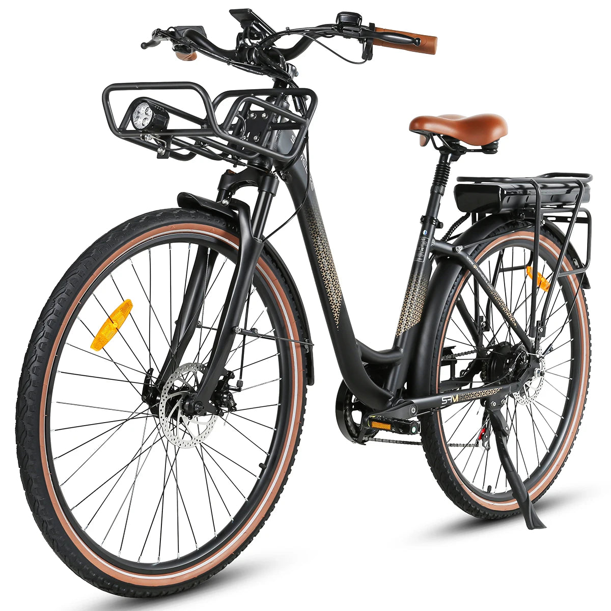 Vélo électrique de ville Samebike RS-A07 28 pouces, batterie au lithium 36V13Ah, vélo électrique 500W, double frein à disque, vélo électrique avec panier