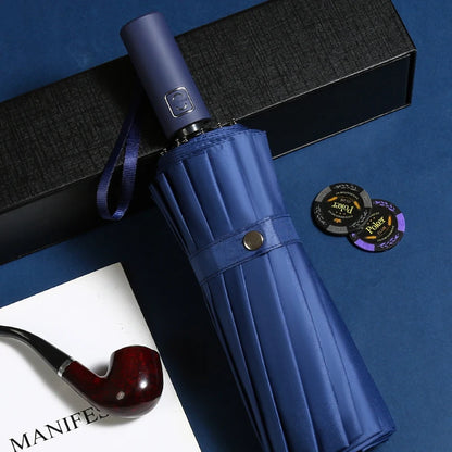 Parapluie pliant entièrement automatique à 16 baleines pour homme et femme, grand, résistant, résistant aux UV, de luxe, pour les affaires, coupe-vent