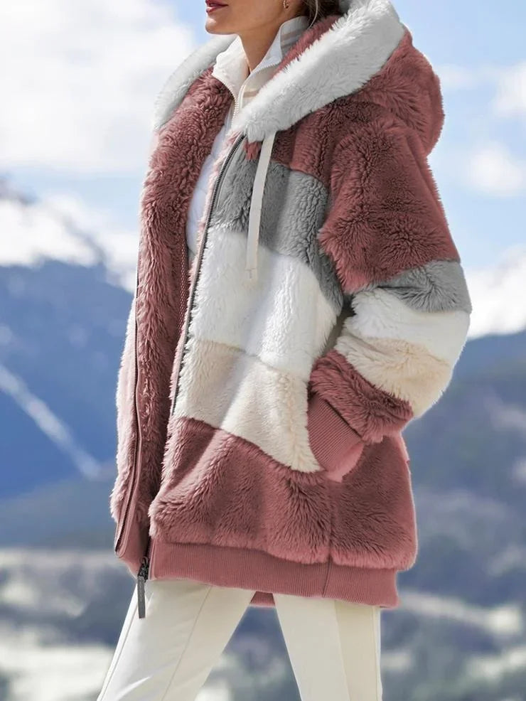 Mode d'hiver femmes manteau nouveau décontracté à capuche fermeture éclair dames vêtements cachemire femmes veste couture Plaid dames manteaux