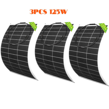 Panneaux solaires 18 V 125 W 250 W 375 W 500 W, flexibles, minicellules pour chargeur de batterie 12 V/24 V, kits maison 1 000 W, camping-car, bateau