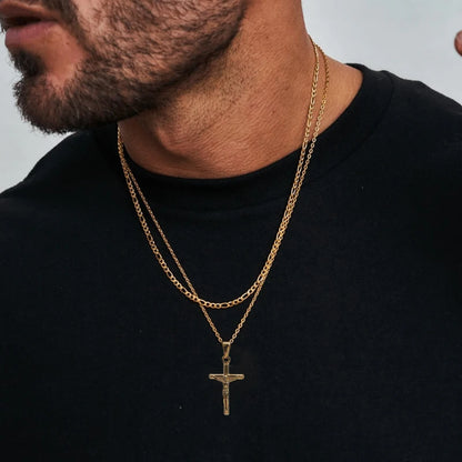 Collier Pendentif Croix de Jésus en Acier Inoxydable Doré à l'Or 18k pour Hommes et Femmes, Unisexe, Religieux, Étanche, Accessoire de Bijouterie
