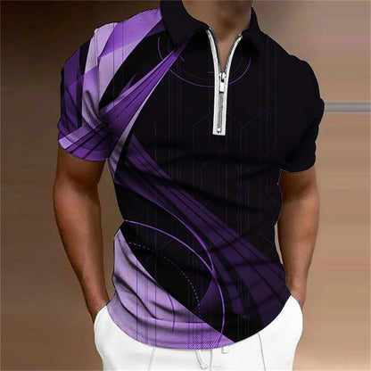 Polo à revers zippé pour homme Polos de golf Imprimés graphiques Géométrie Linéaire Rabattu Manches courtes Fermeture éclair Vêtements Hauts Designer