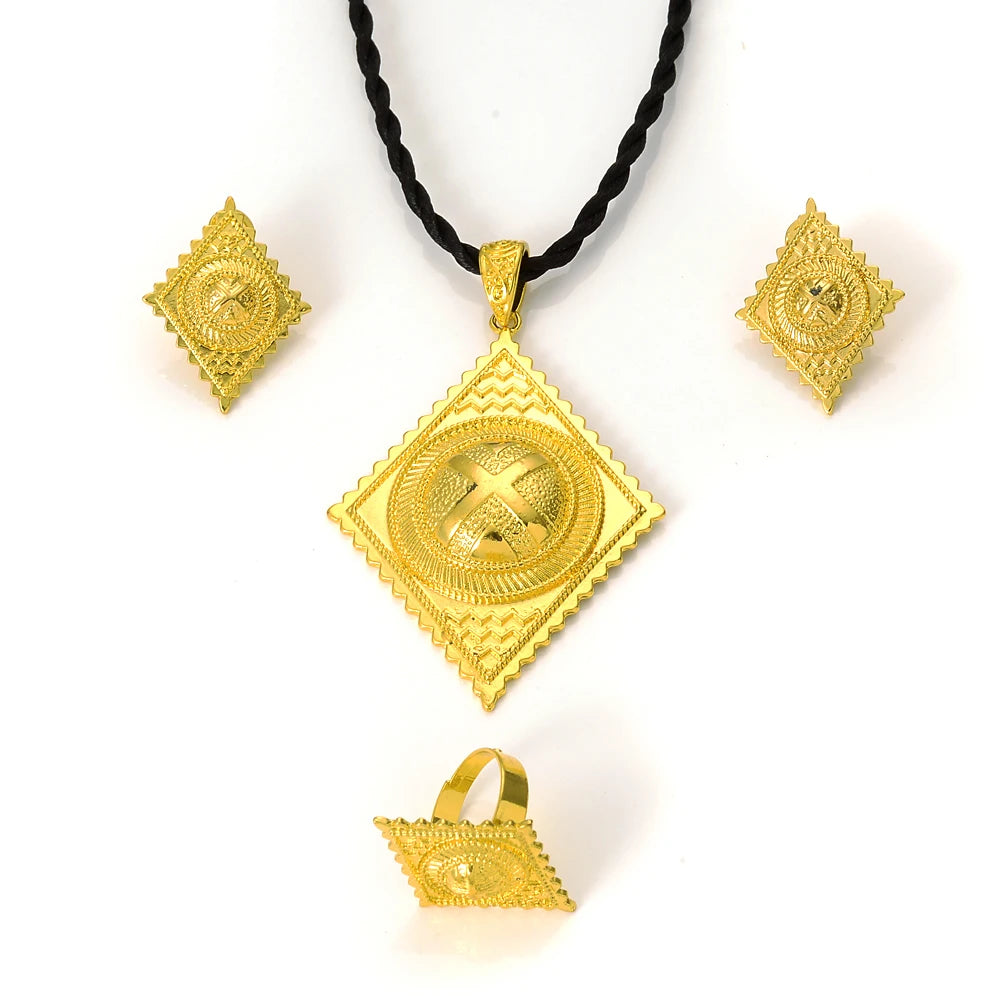 Nouveaux ensembles de bijoux éthiopiens pendentif boucles d'oreilles bagues africain érythréen Habesha cadeaux de fiançailles de mariage
